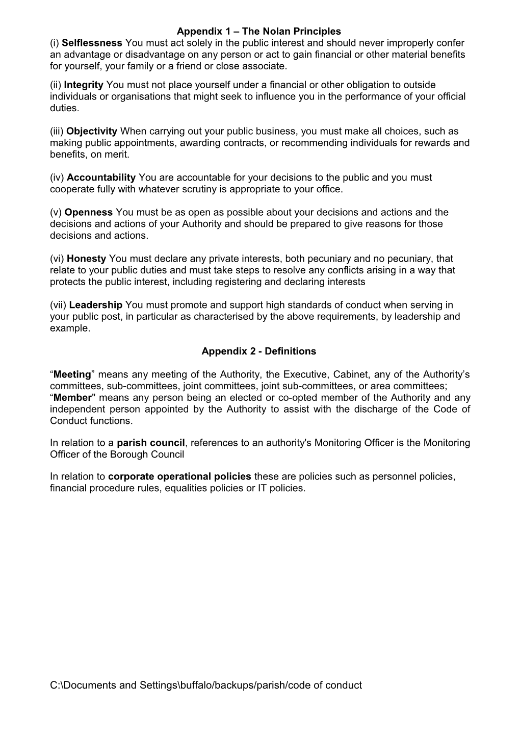 Code of Conduct of Hinckley and Bosworth Borough Council