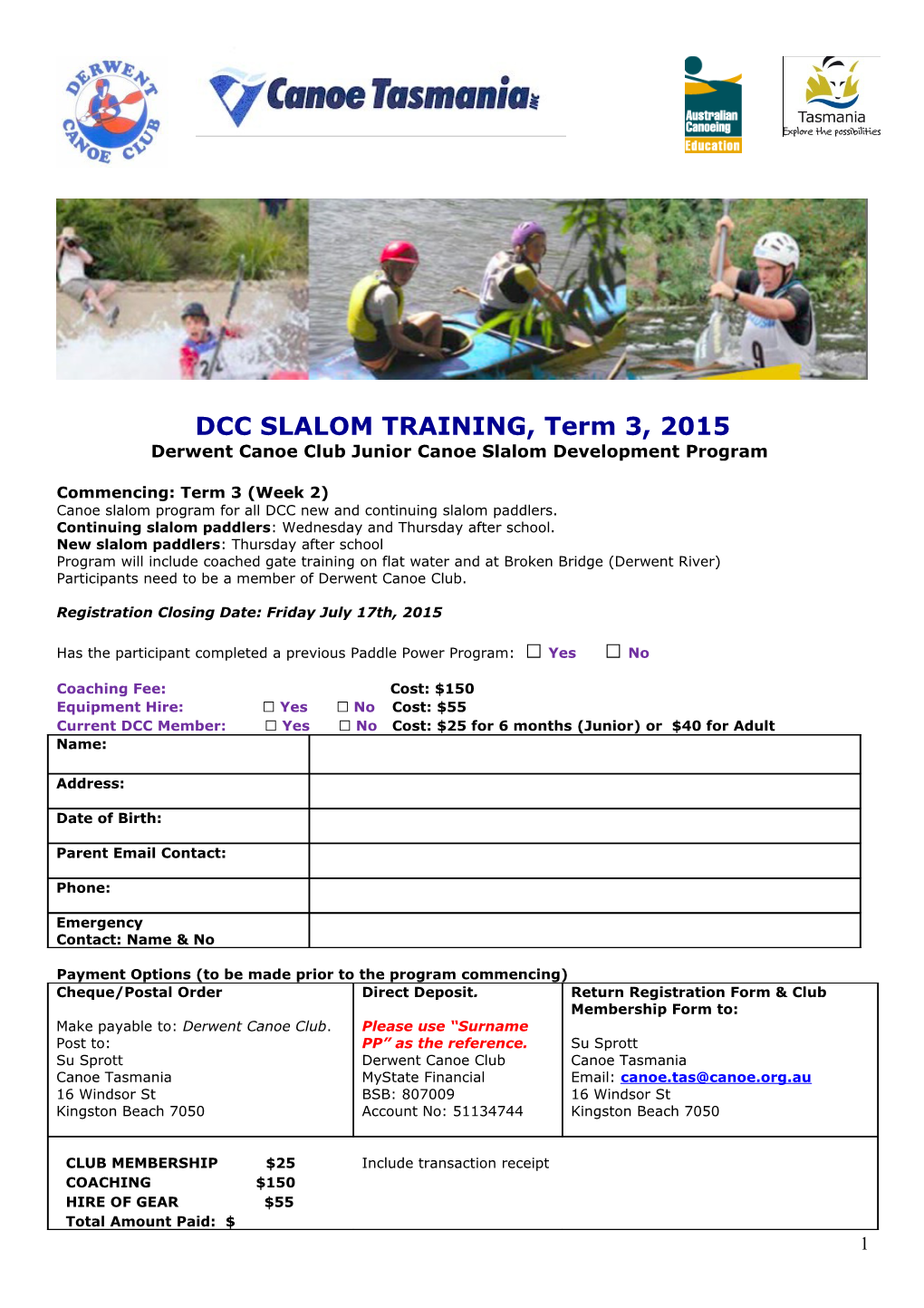 Canoe Slalom Program for All DCC New and Continuing Slalom Paddlers