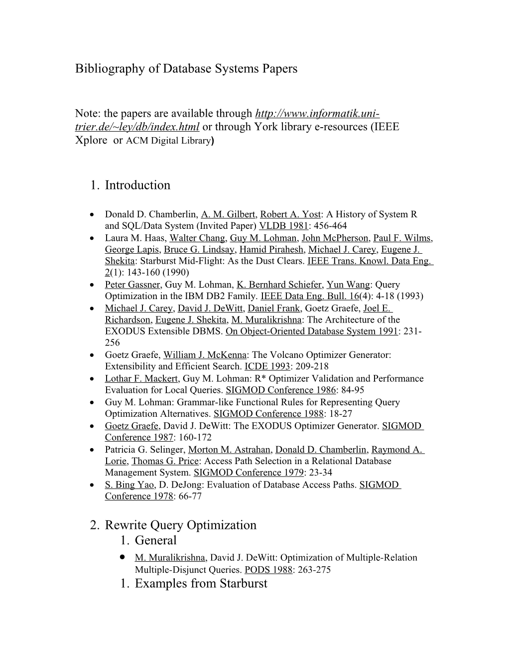 Bibliography of Database Systems Papers