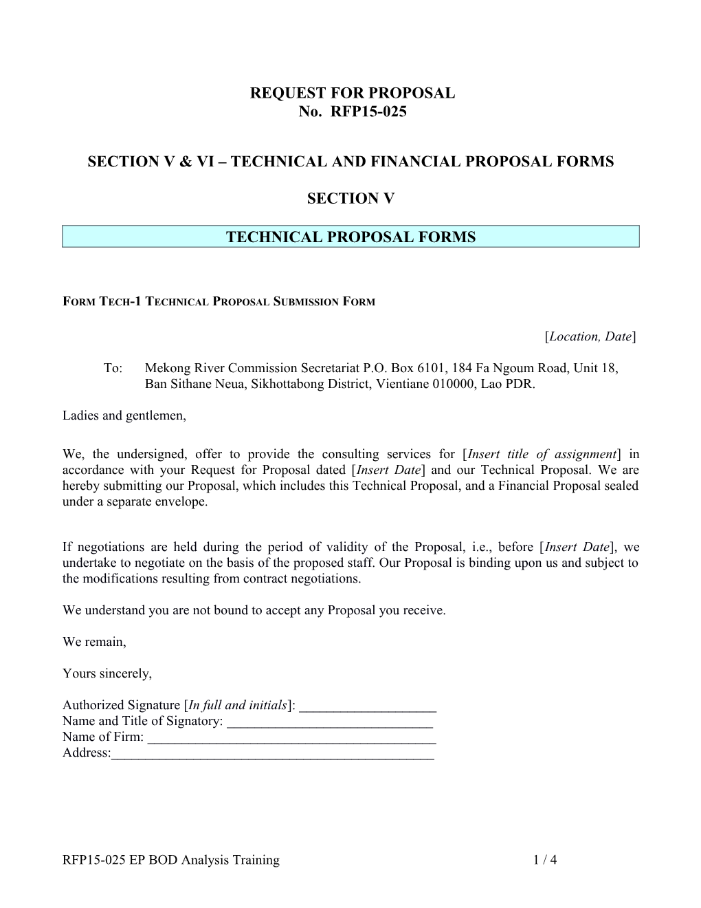 Section V & Vi Technical and Financial Proposal Forms