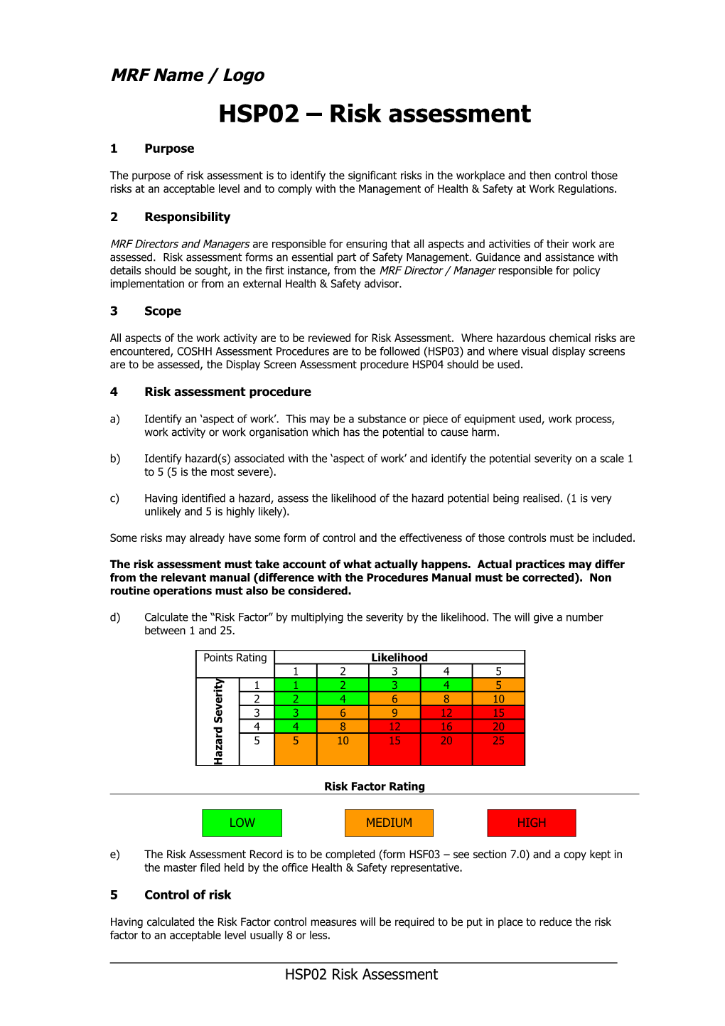 HSP02 Risk Assessment