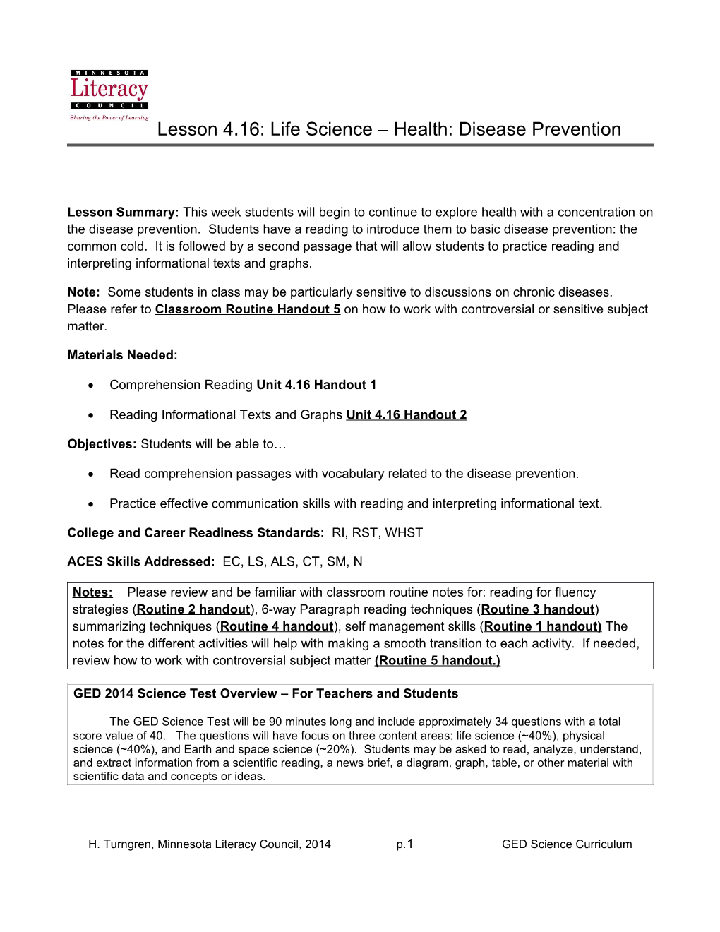 Lesson 4.16: Life Science Health: Disease Prevention