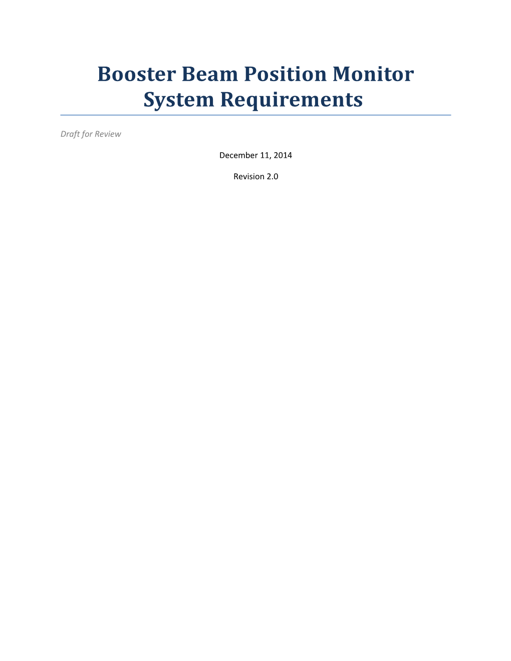 Booster Beam Position Monitor System Requirements