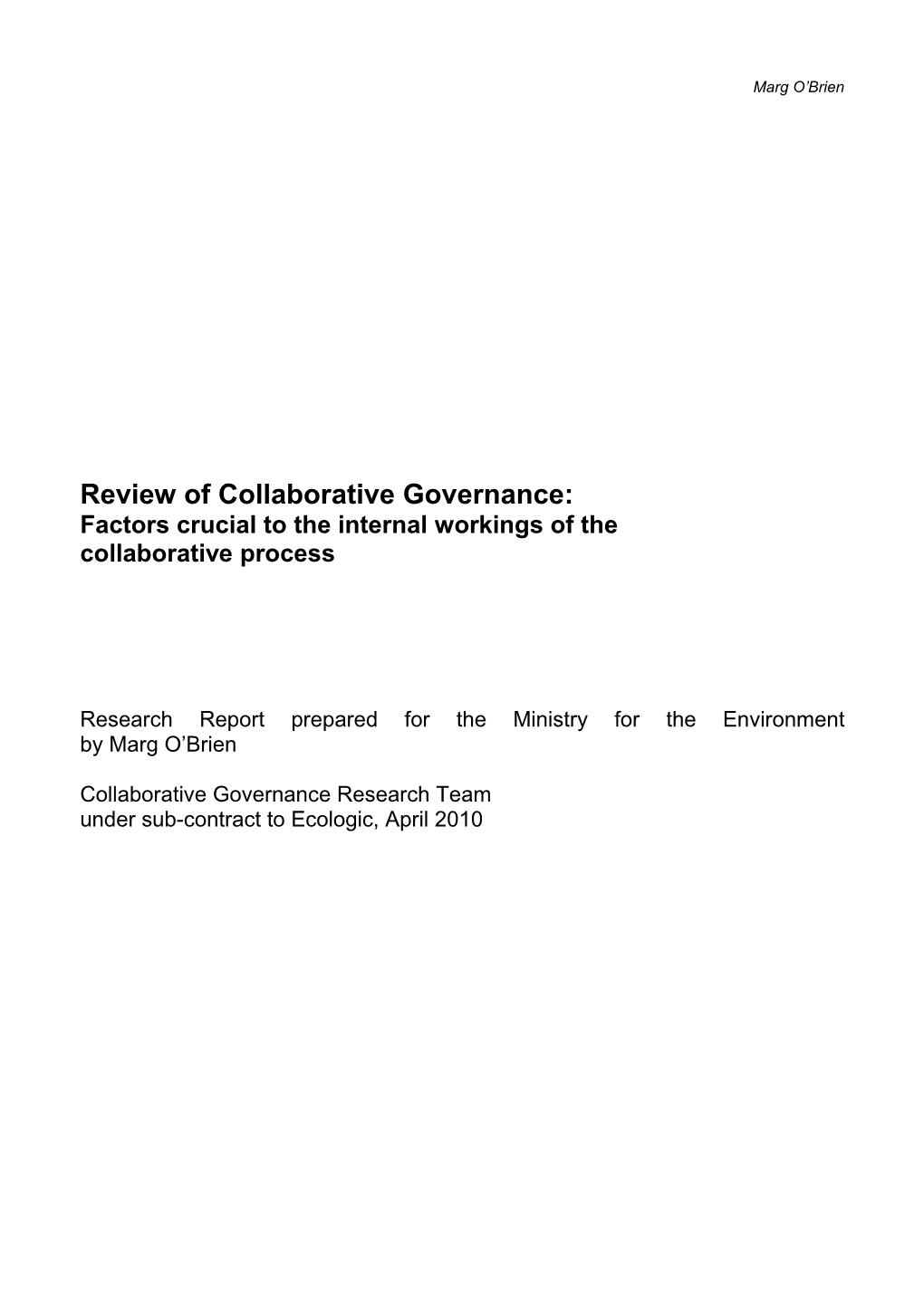 Review of Collaborative Governance Literature Review