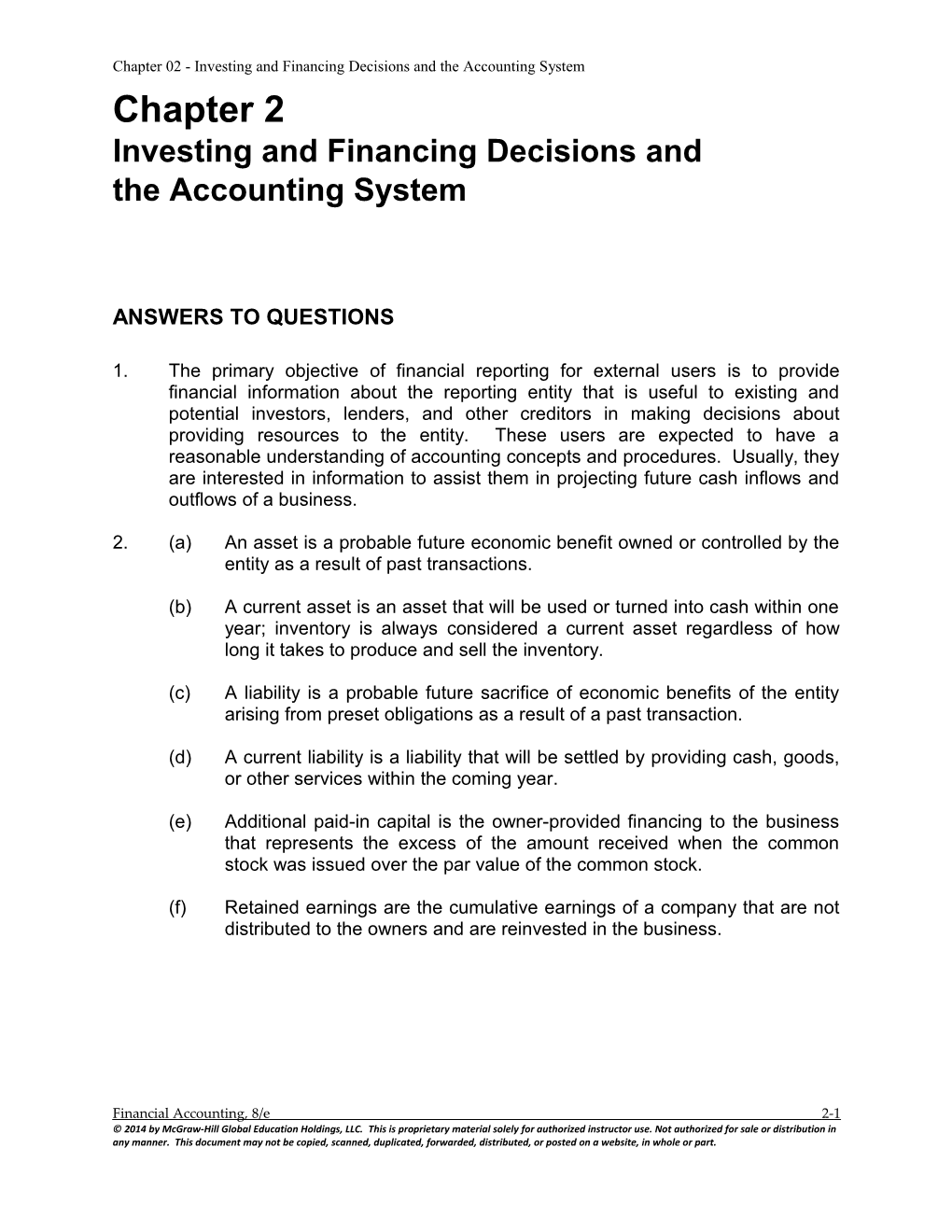Chapter 02 - Investing and Financing Decisions and the Accounting System