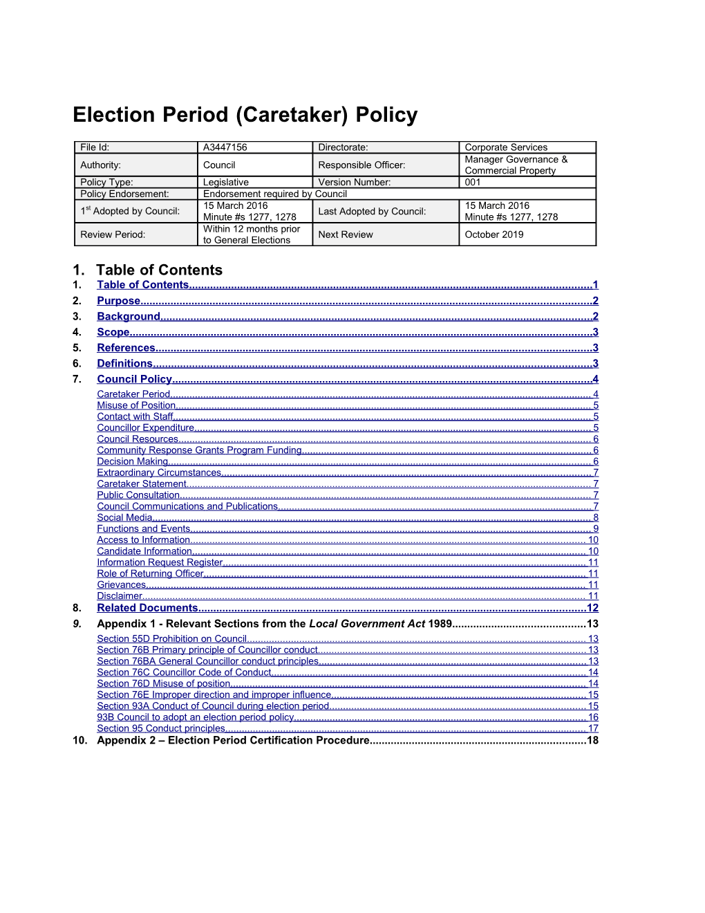Policy - Election Period (Caretaker) - 2019 10 (A3447156)