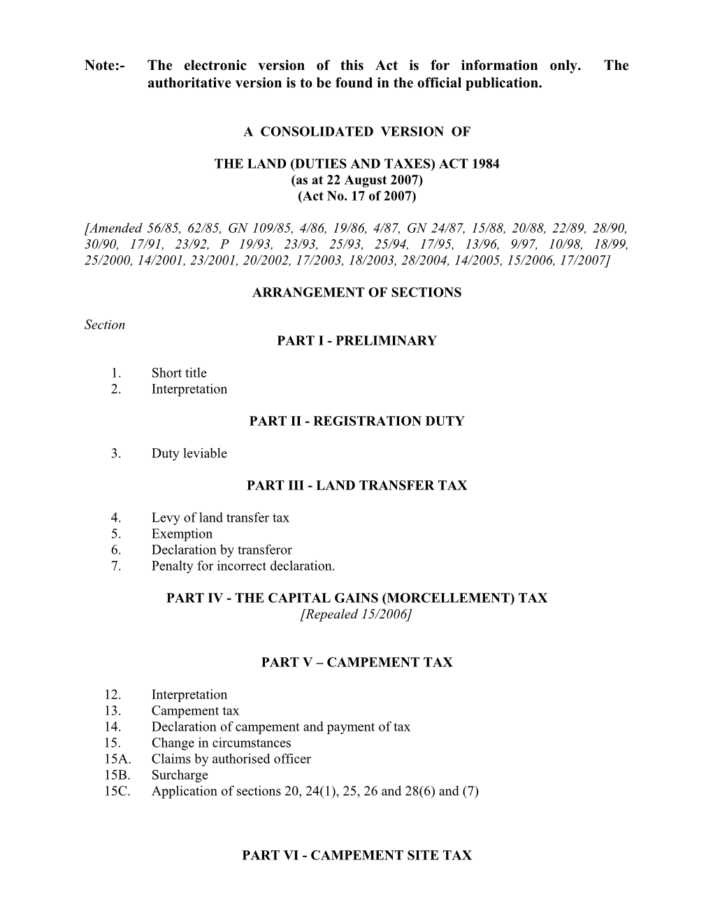 The Land (Duties and Taxes) Act 1984