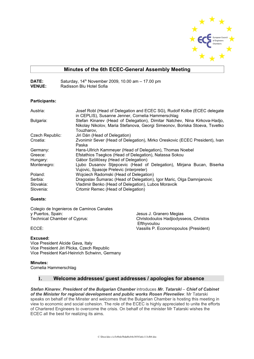 Minutes of the 6Th ECEC-General Assembly Meeting