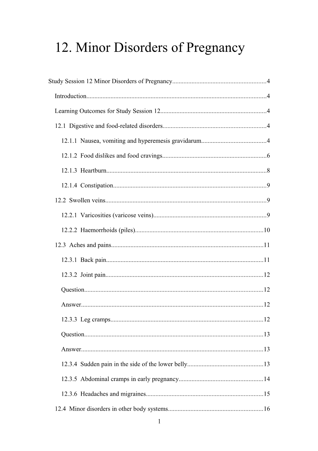 12. Minor Disorders of Pregnancy