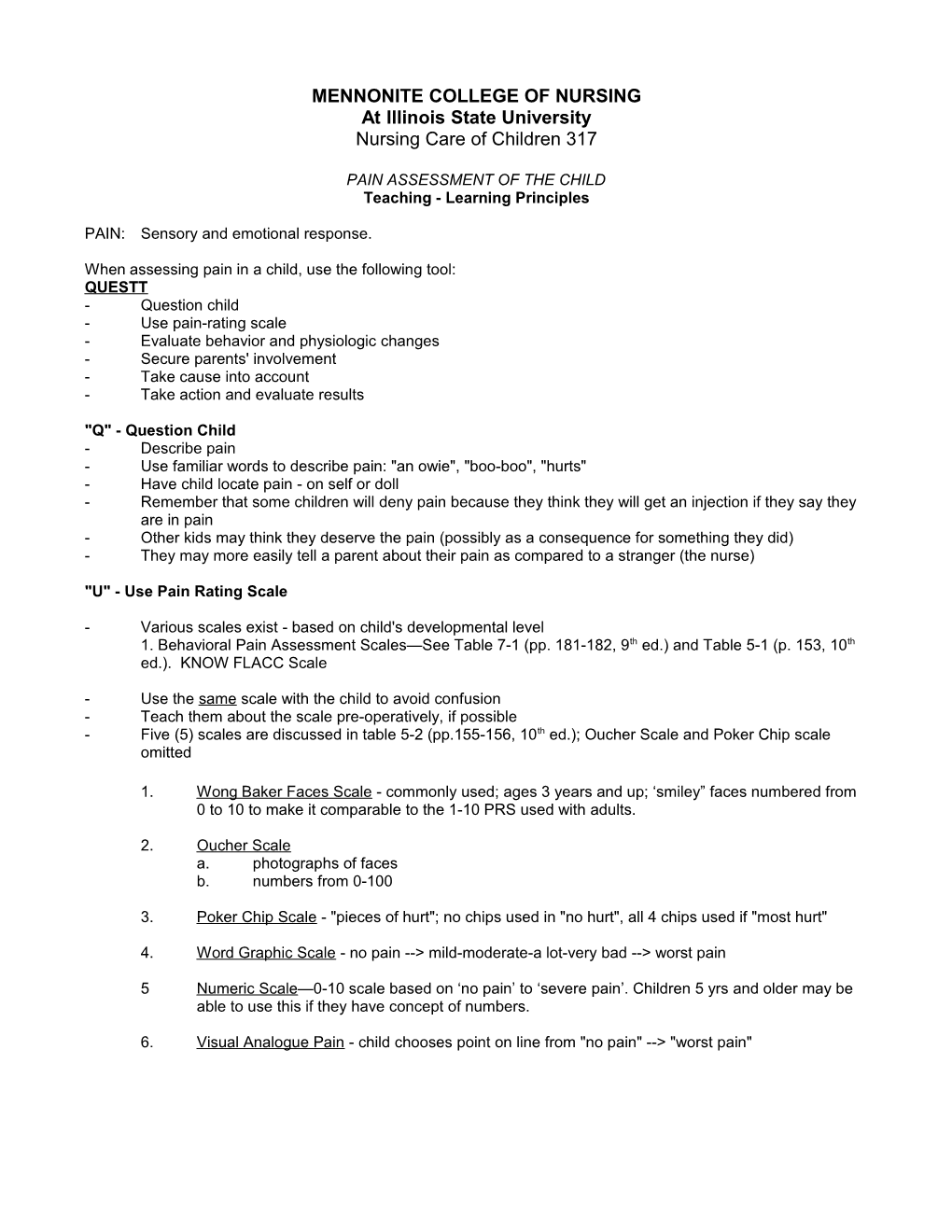 Pain Assessment of the Child