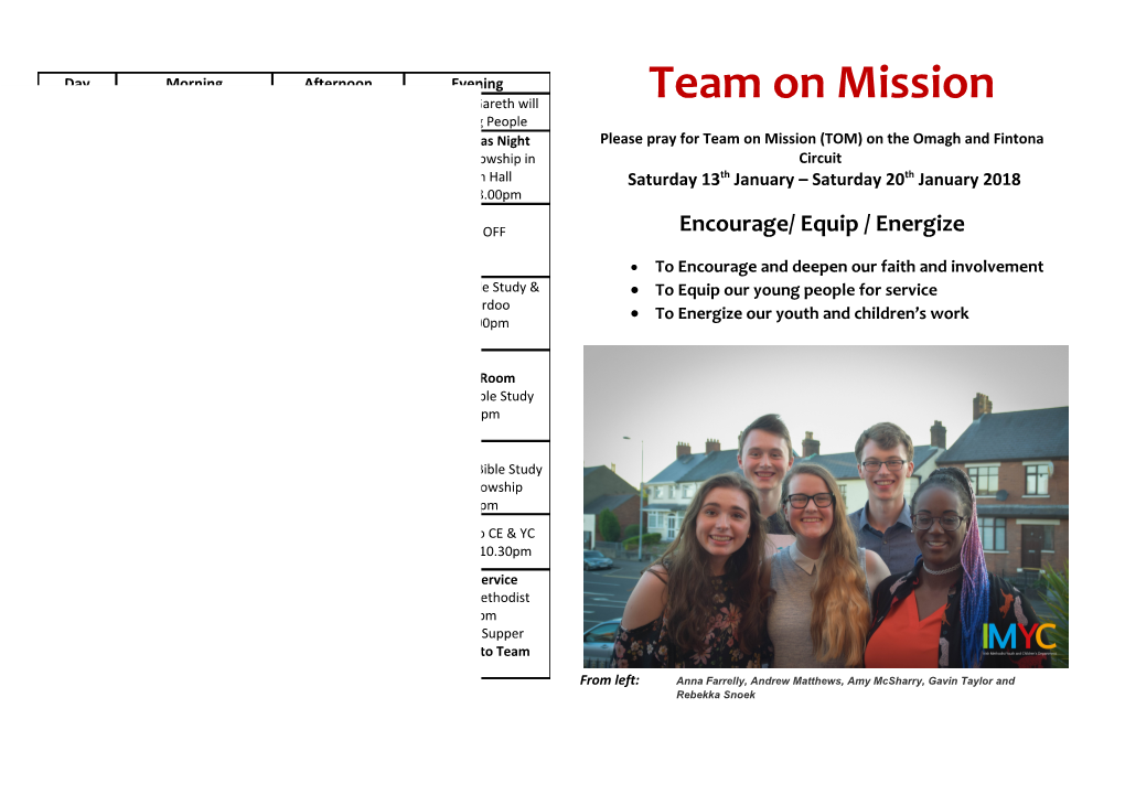 Please Pray for Team on Mission (TOM) on the Omagh and Fintona Circuit