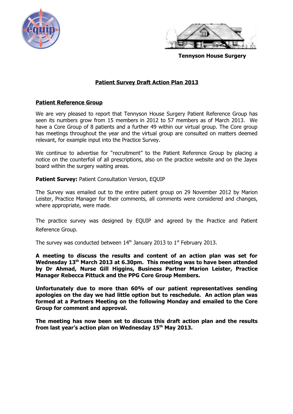 Patient Survey Draft Action Plan 2013