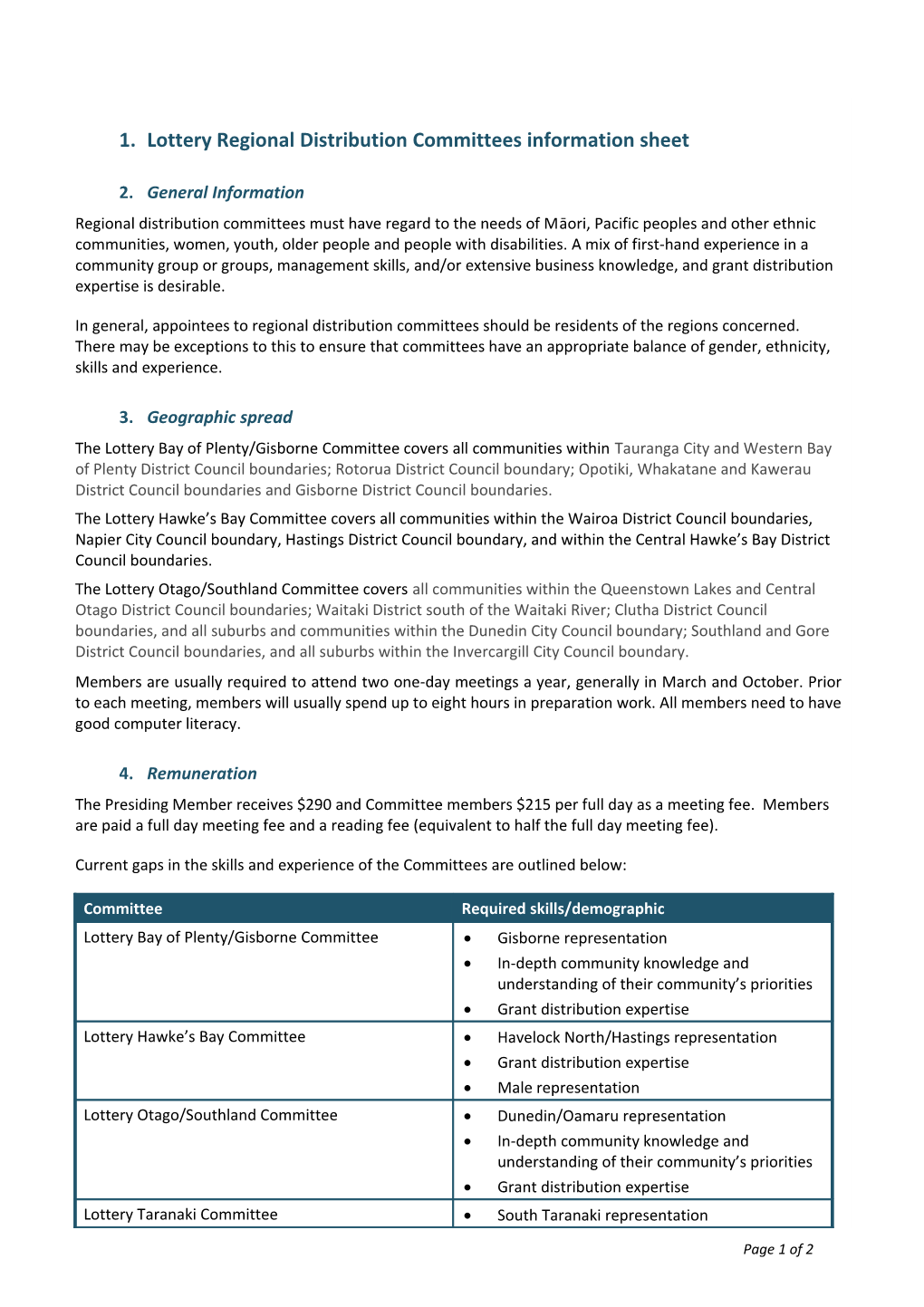 Lottery Regional Distribution Committees Information Sheet