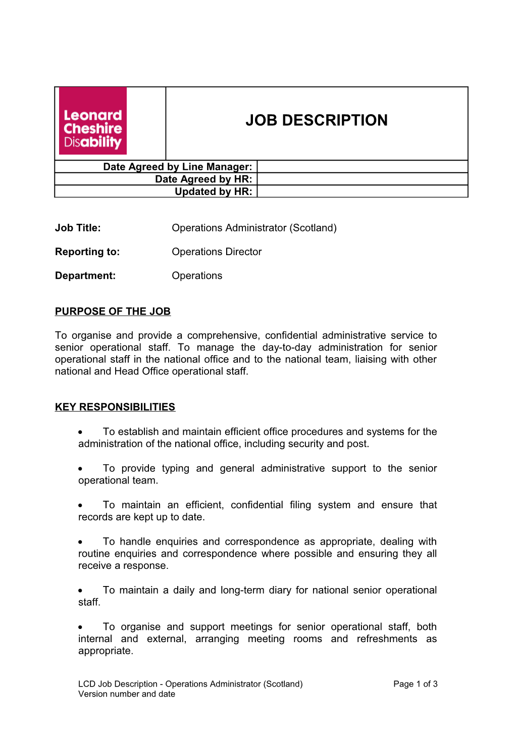Job Title:Operations Administrator (Scotland)