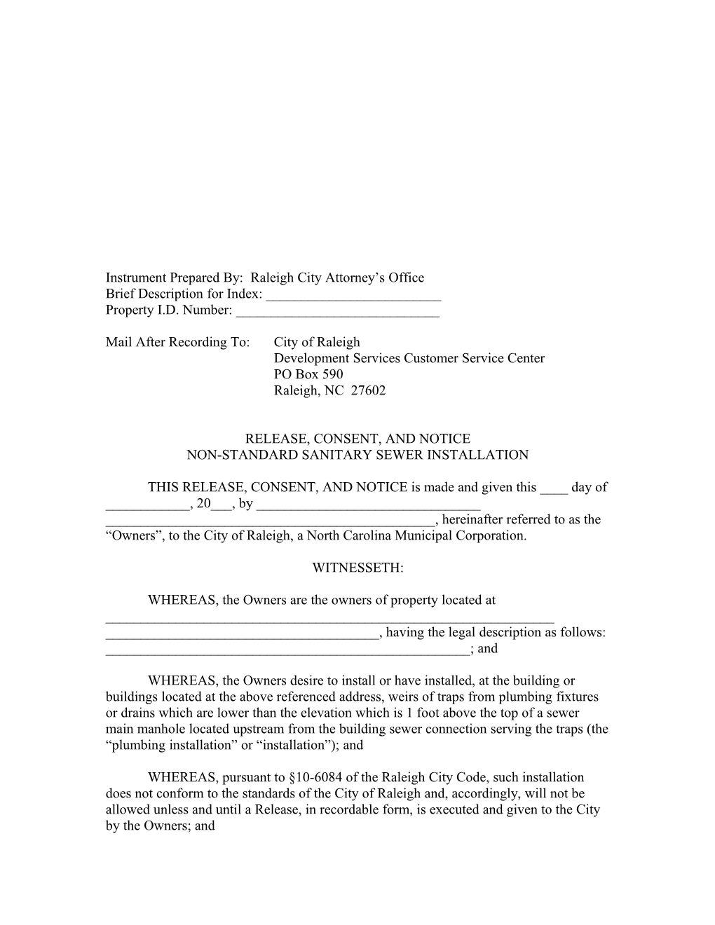 Corporation Sewer Release Form