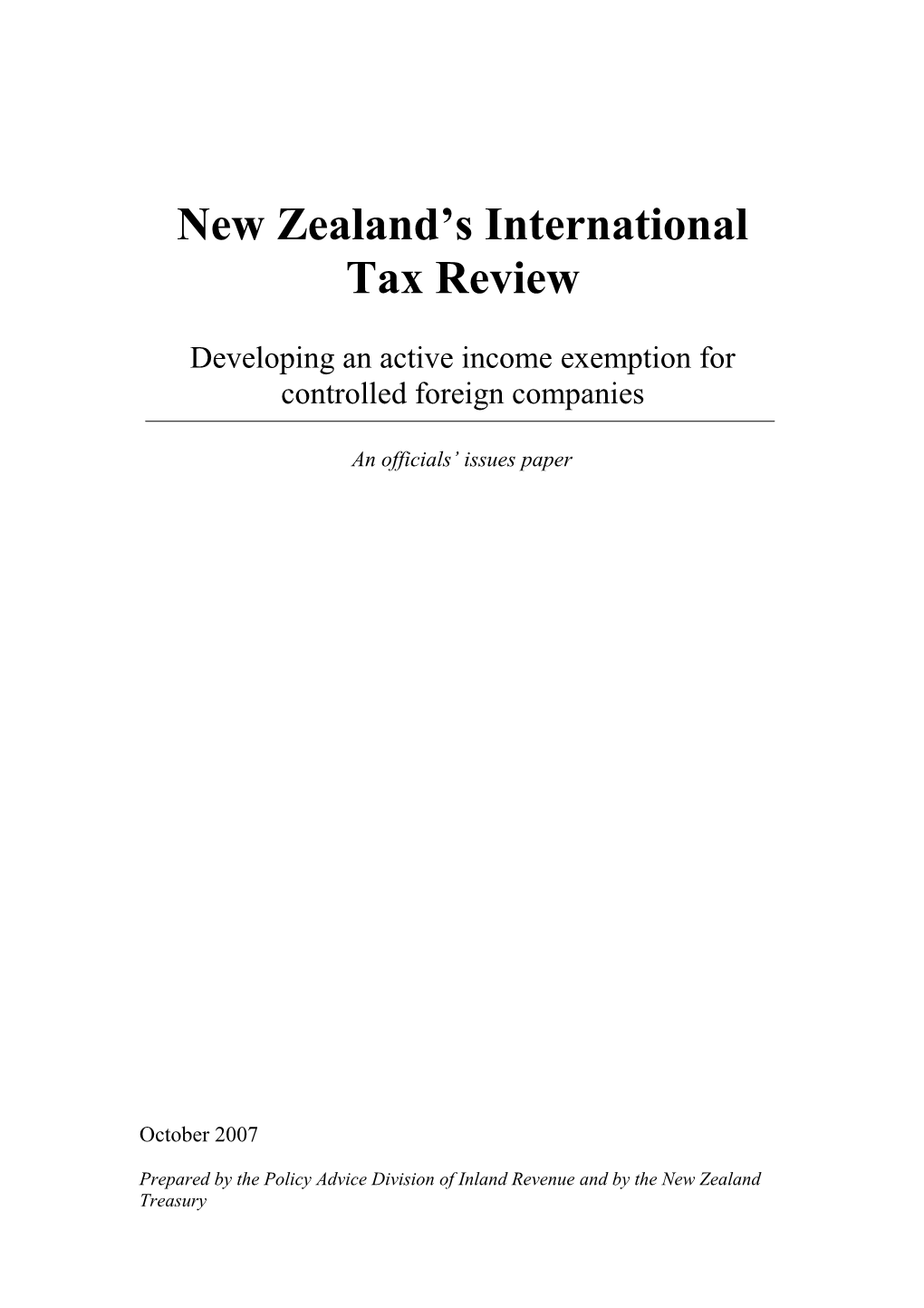 New Zealand S International Tax Review