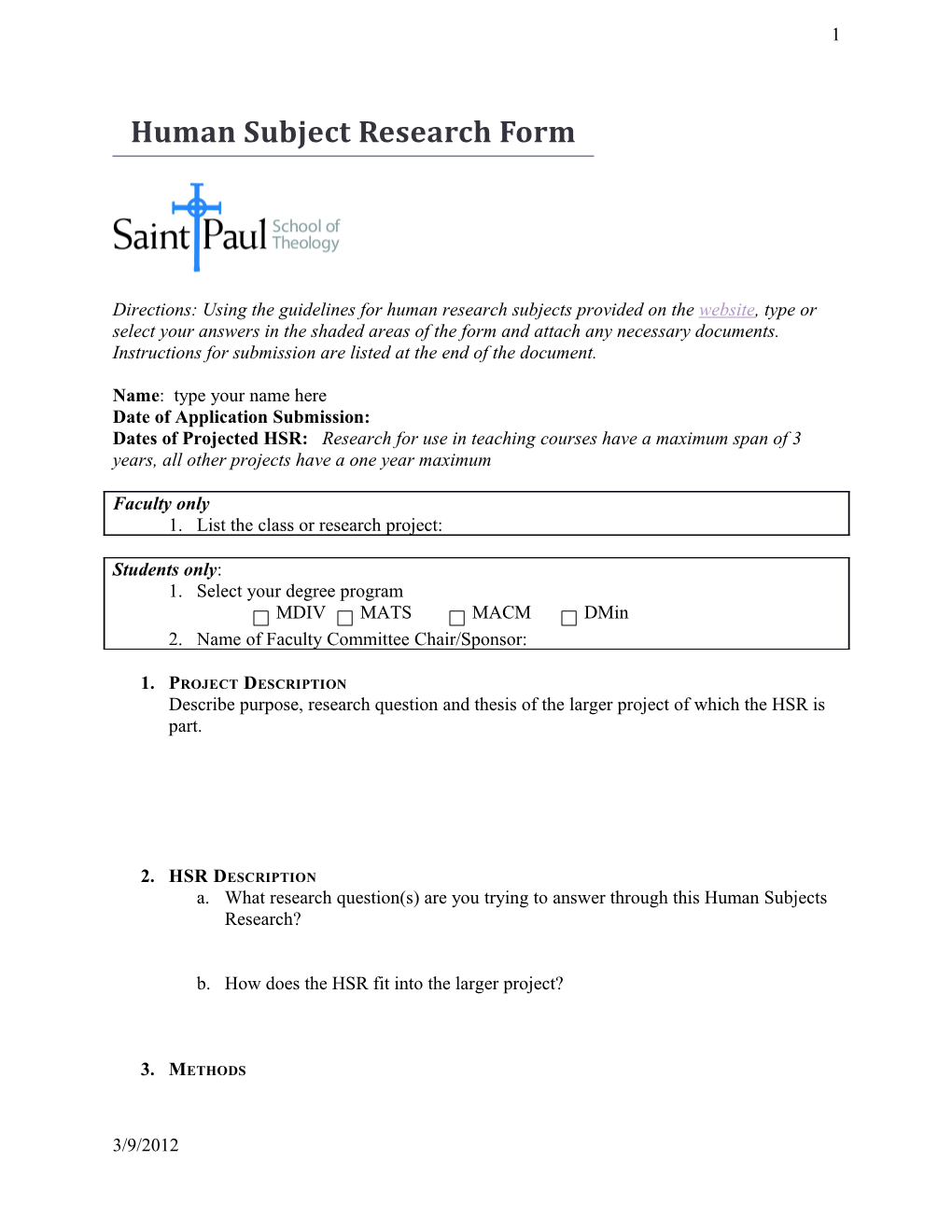 Human Subject Research Form