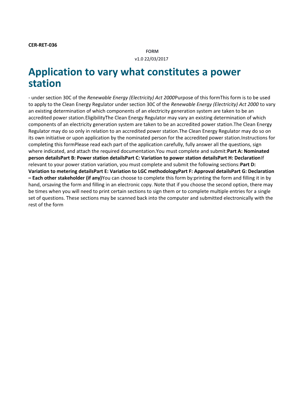 CER-RET-036 - Application to Vary What Constitutes a Power Station Form Section 30C