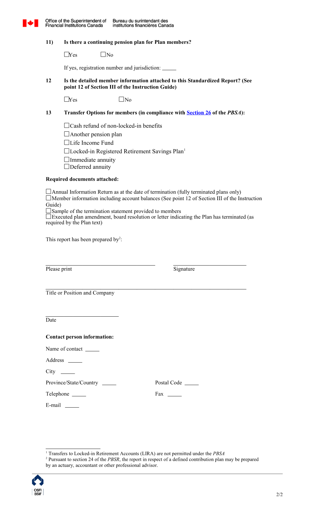 Application for Registration of a Pension Plan