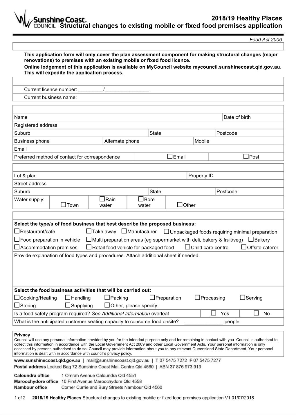 This Application Form Will Only Cover the Plan Assessment Component for Making Structural