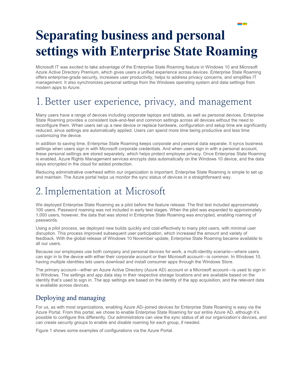 Separating Business and Personal Settings with Enterprise State Roaming