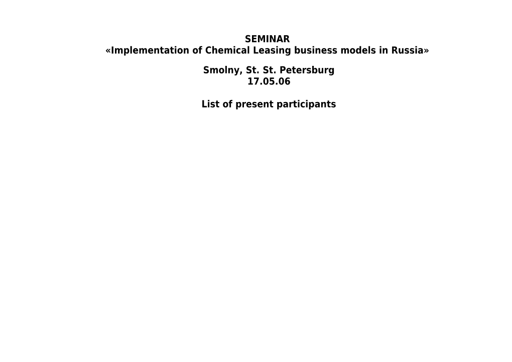 List of Seminar Implementation of Chemical Leasing Business Models in Russia Participants