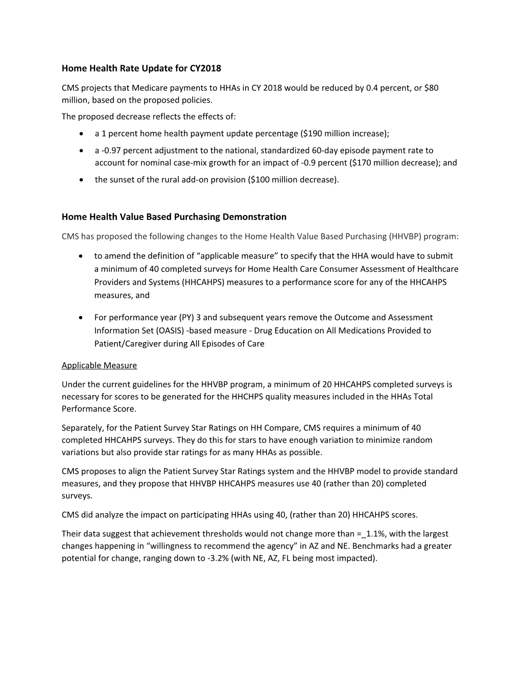 Home Health Rate Update for CY2018