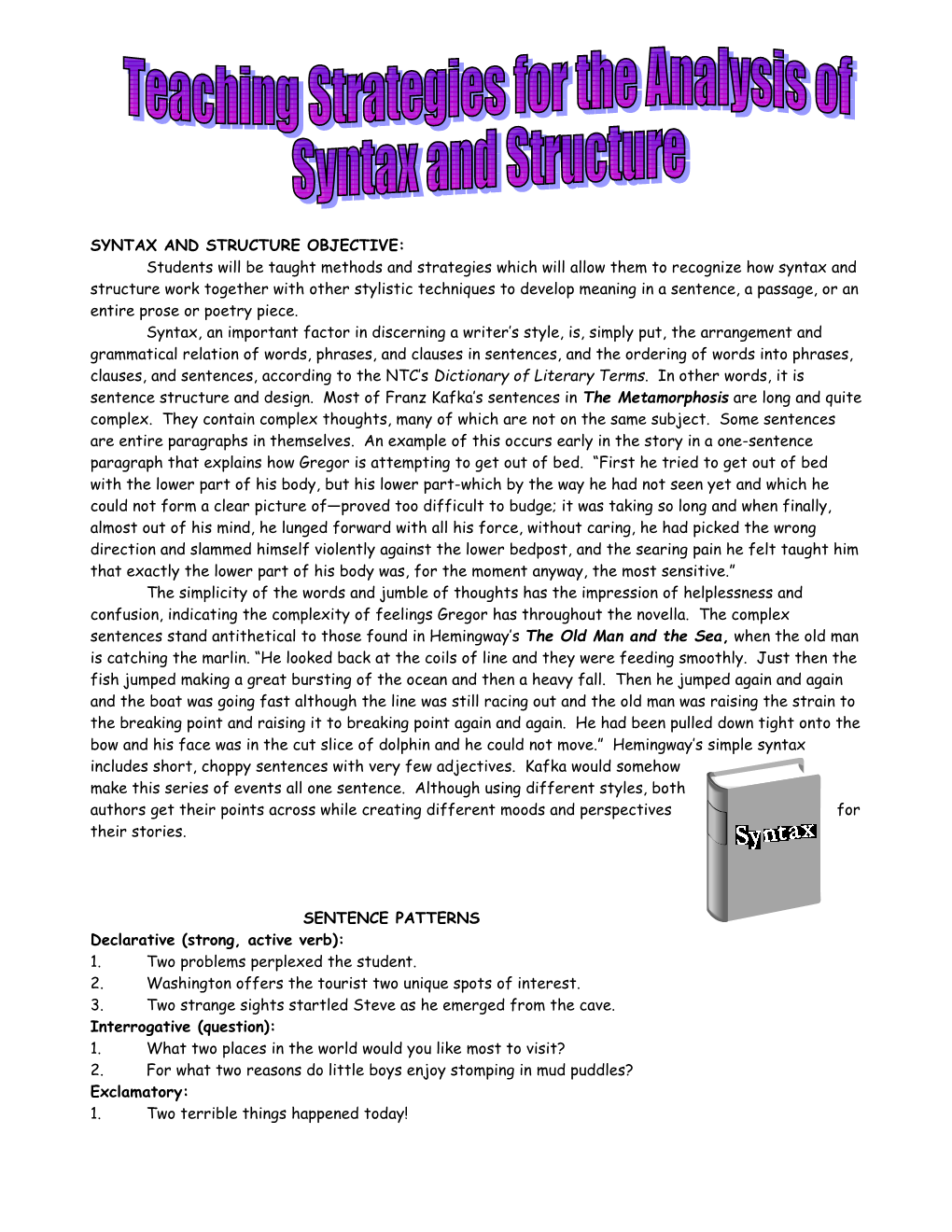 Syntax and Structure Objective