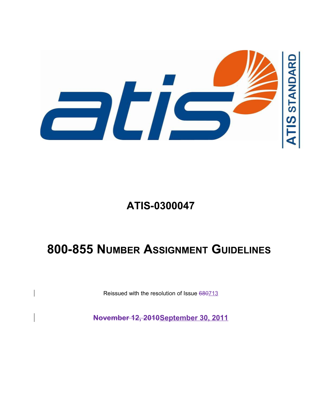 800-855 Number Assignment Guidelines