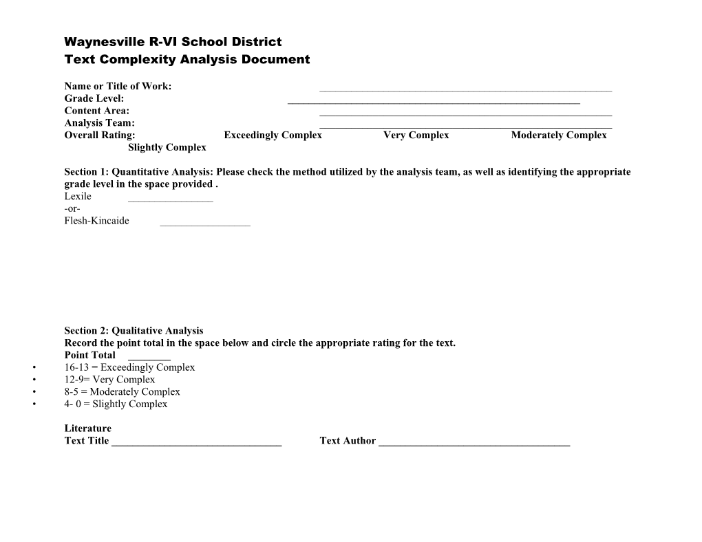 Text Complexity Analysis Document