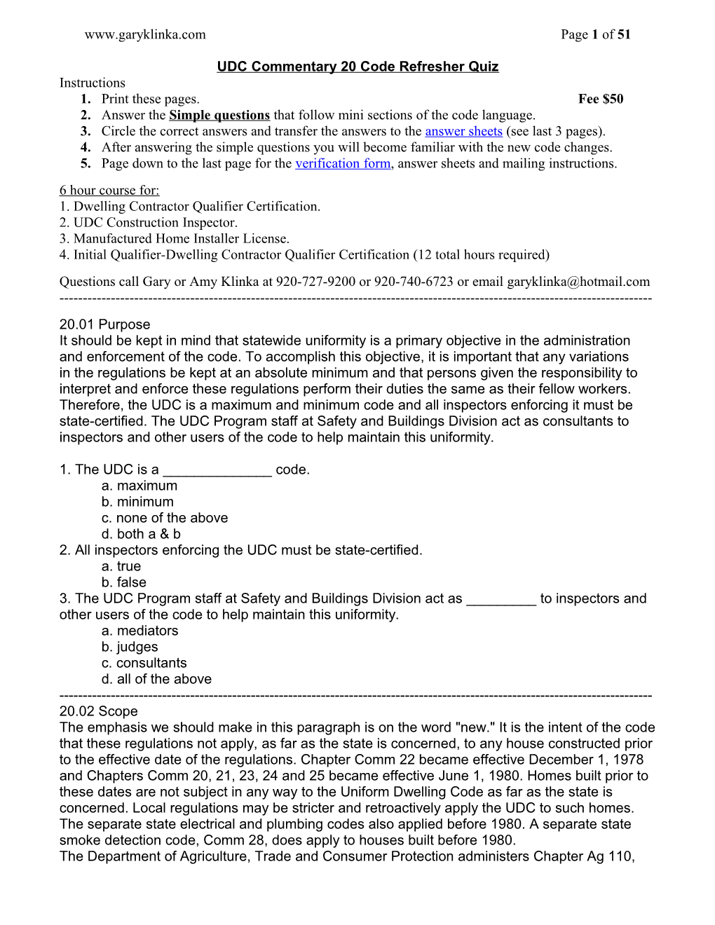 UDC Commentary 20 Code Refresher Quiz