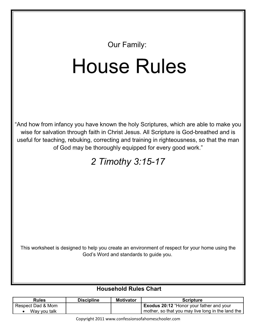 Household Rules Chart
