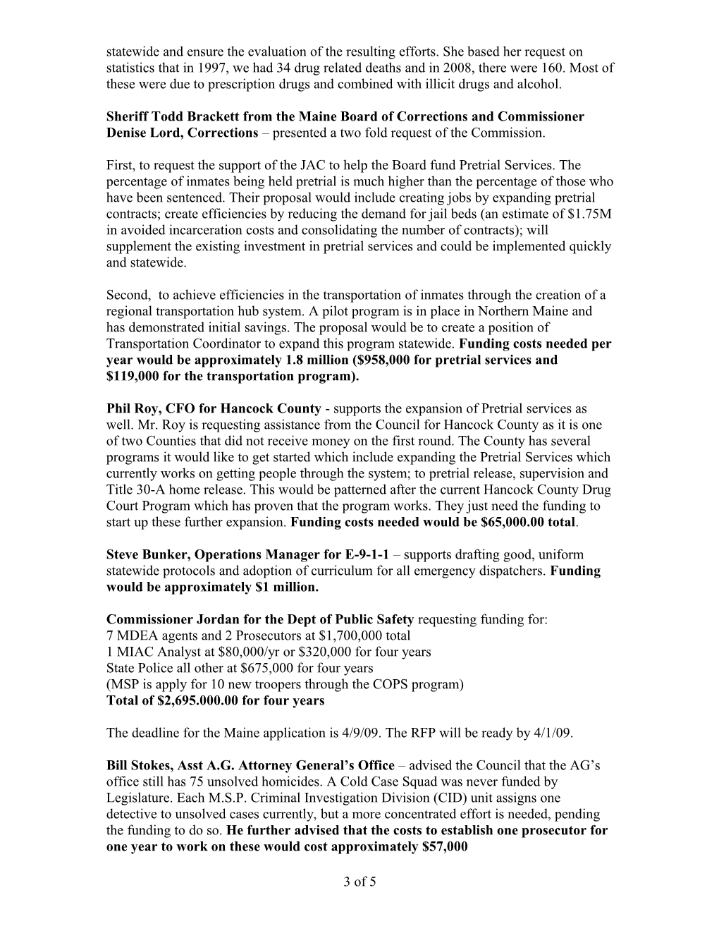 Draft of Maine Justice Assistance Council Meeting Minutes