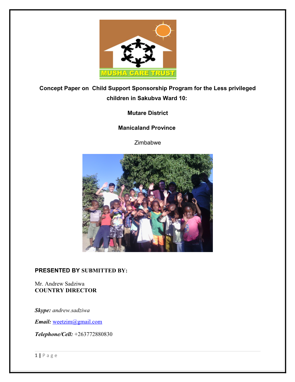 Concept Paper on Child Support Sponsorship Program for the Less Privileged Children In