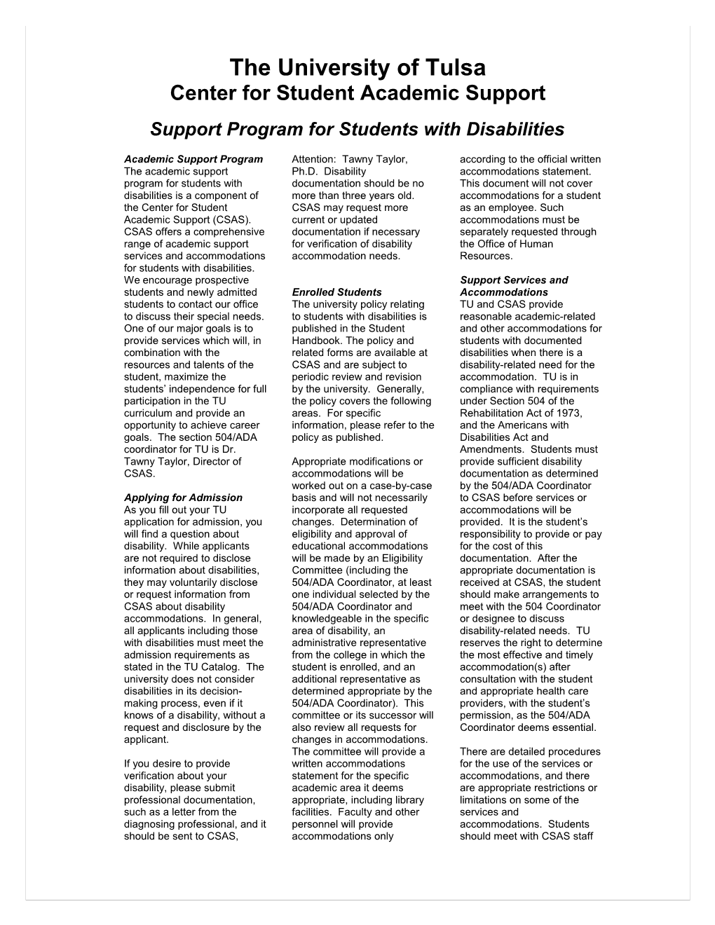 Support Program for Students with Disabilities