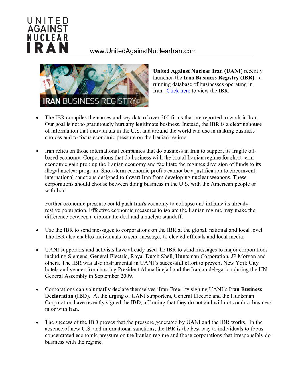 United Against Nuclear Iran (UANI) Recently Launched Theiran Business Registry (IBR)