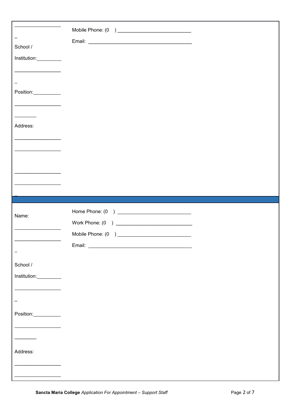 Application Form for Position Of