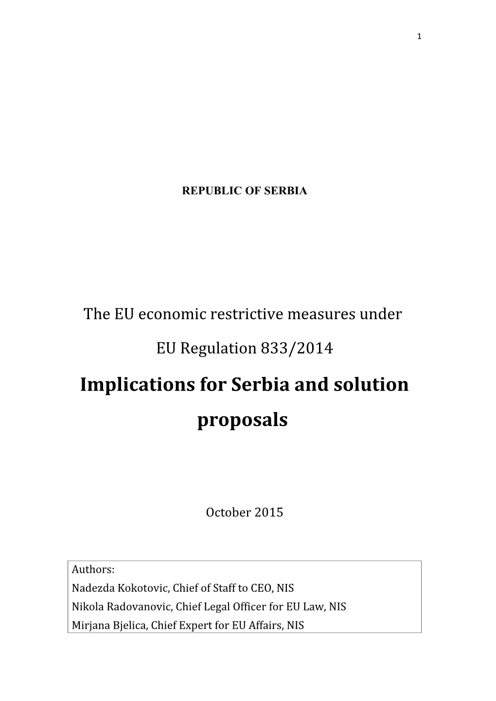 Proposal from the Republic of Serbia for an Amendment to EU Economic Restrictive Measures