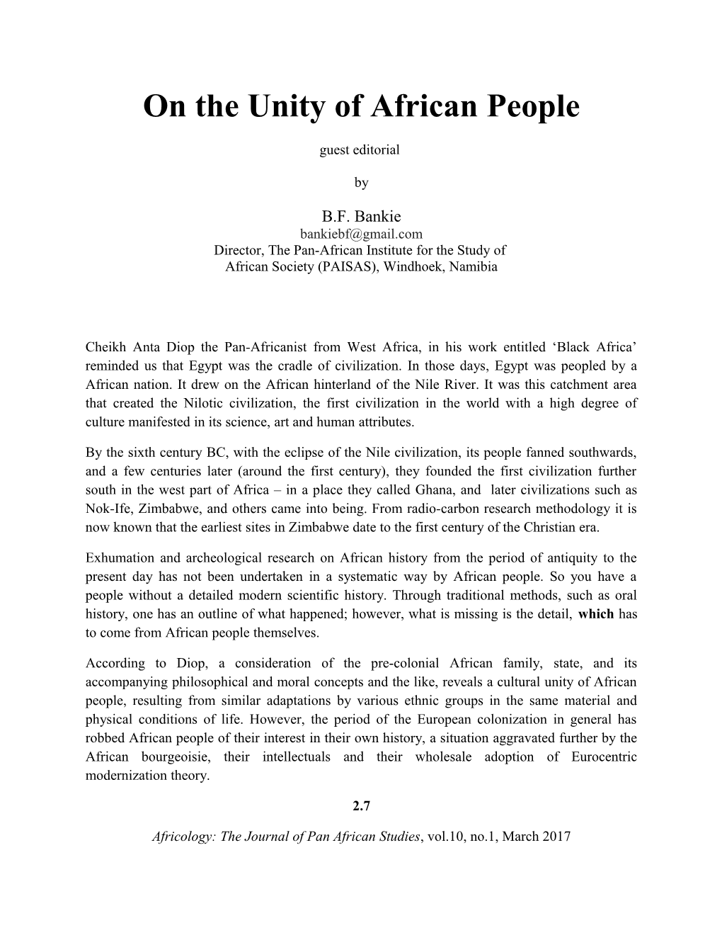 On the Unity of African People