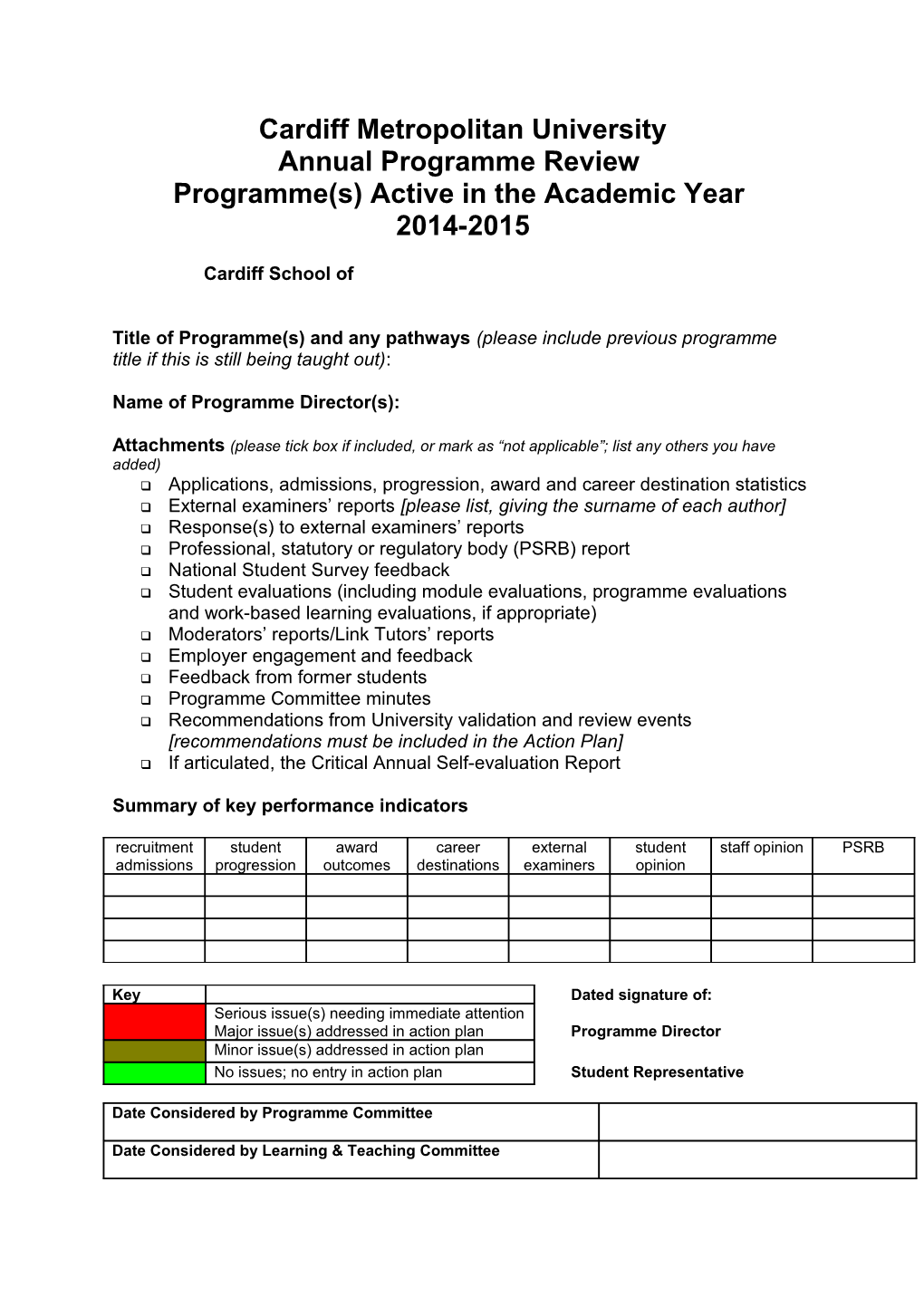 Annual Programme Review Template and ACTION PLAN