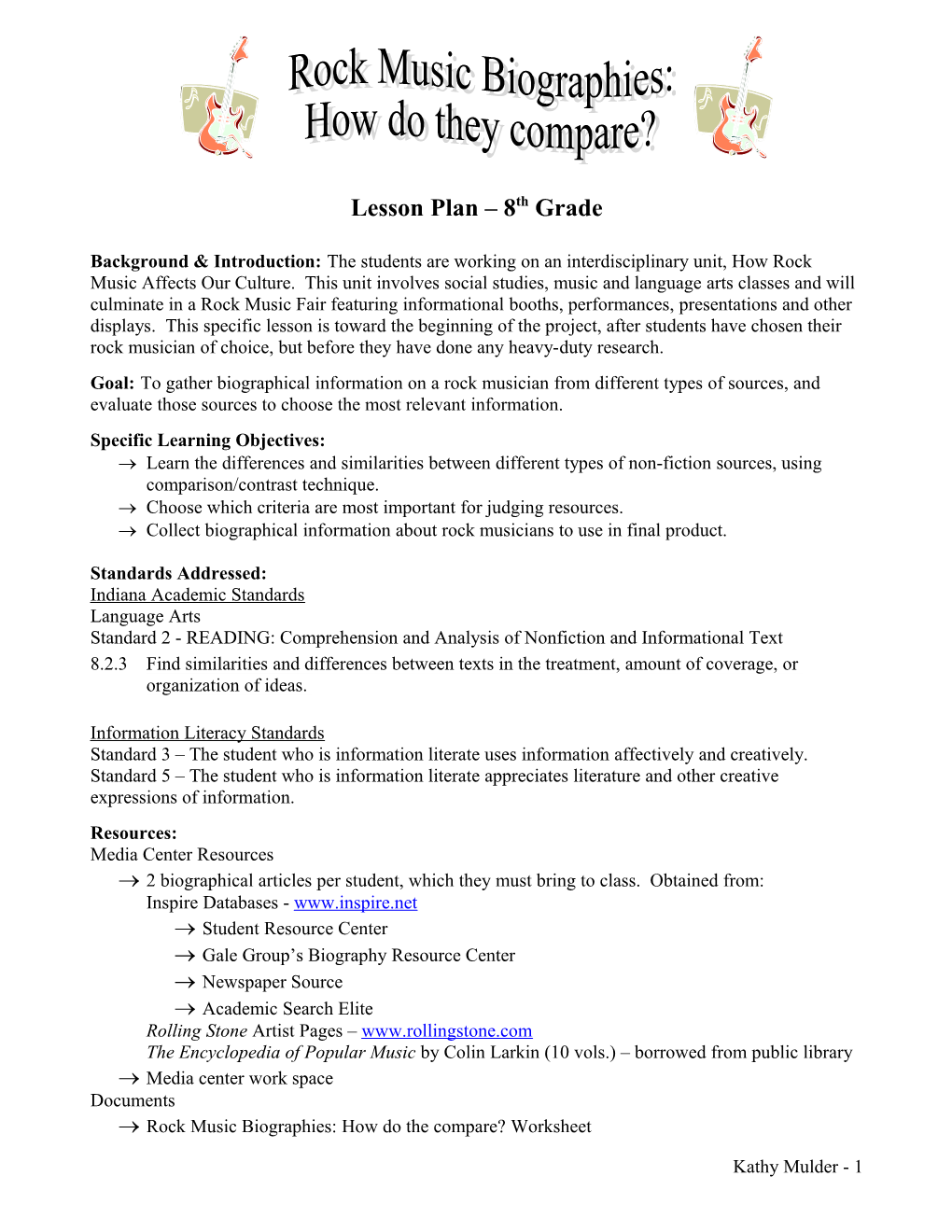 Information Skill Lesson Plan Or Unit Template