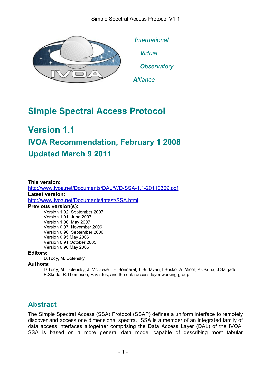 Simple Spectrum Access Protocol REC V1.03