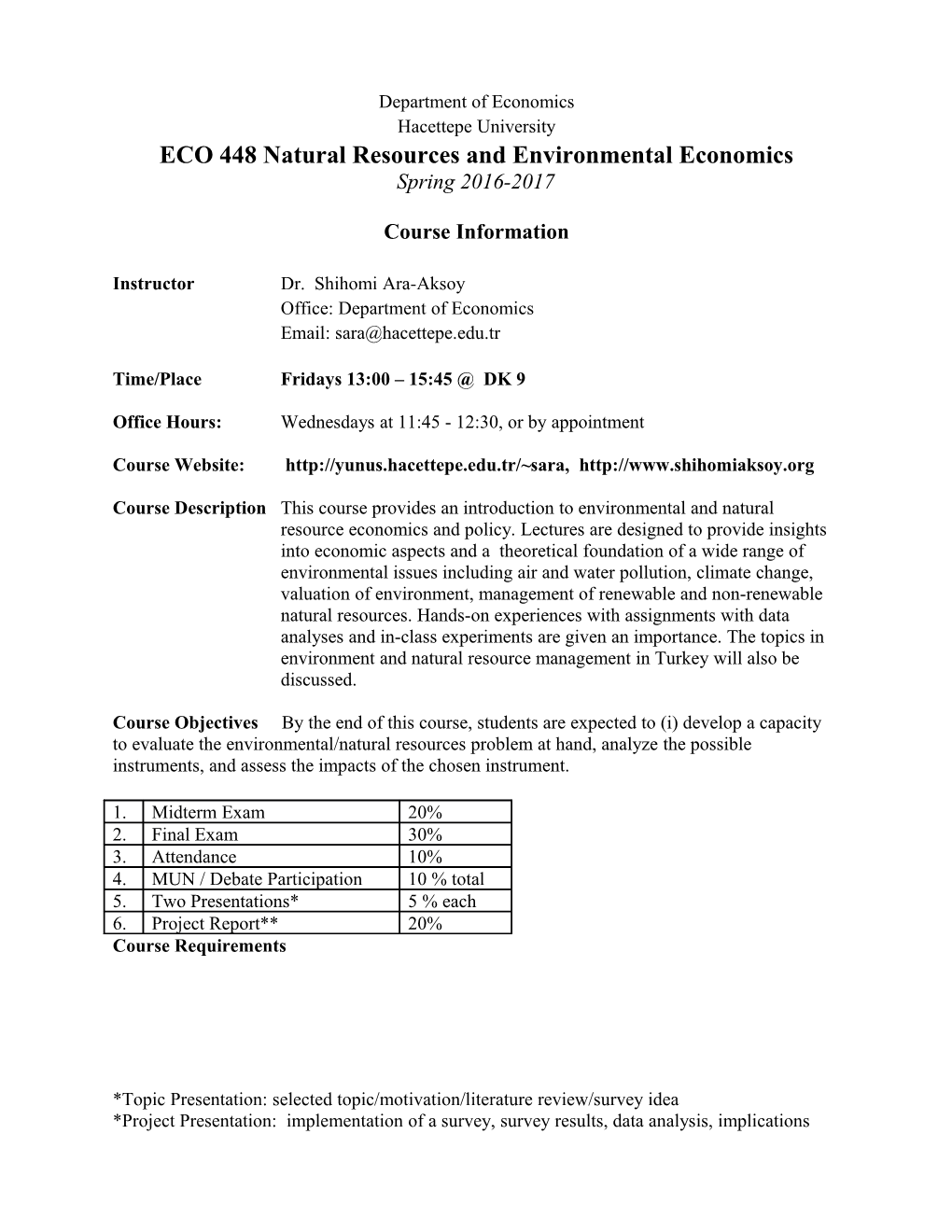 ECO 448 Natural Resources and Environmental Economics