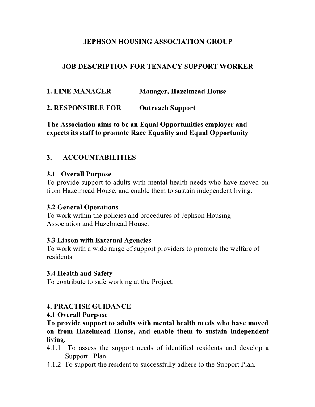Job Description for Tenancy Support Worker
