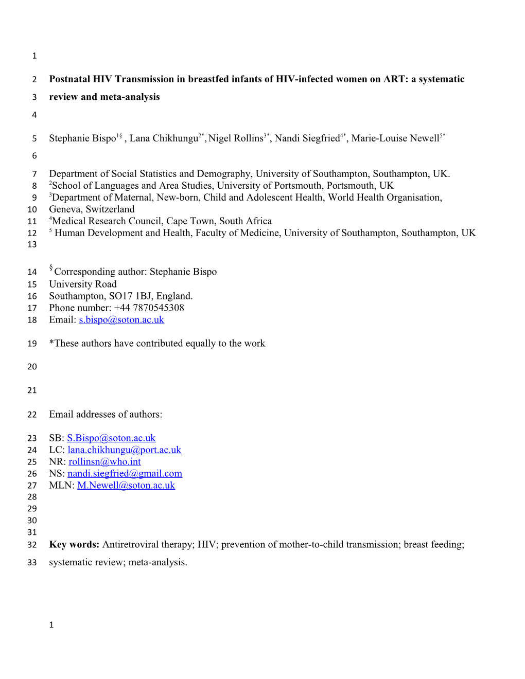 Postnatal HIV Transmission in Breastfed Infants of HIV-Infected Women on ART: a Systematic