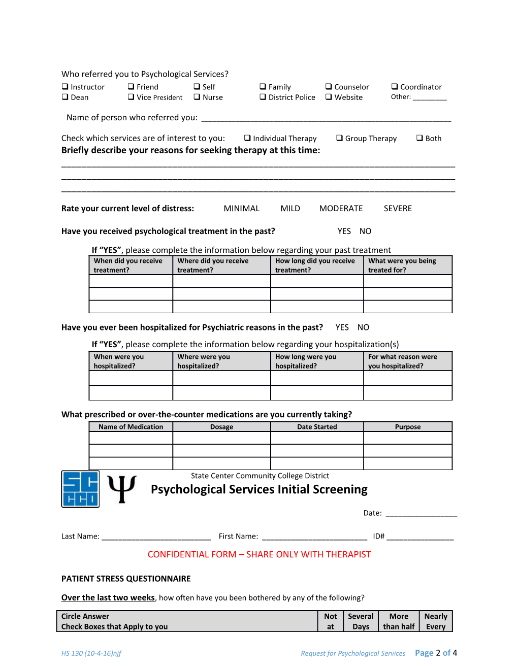 Request for Psychological Services
