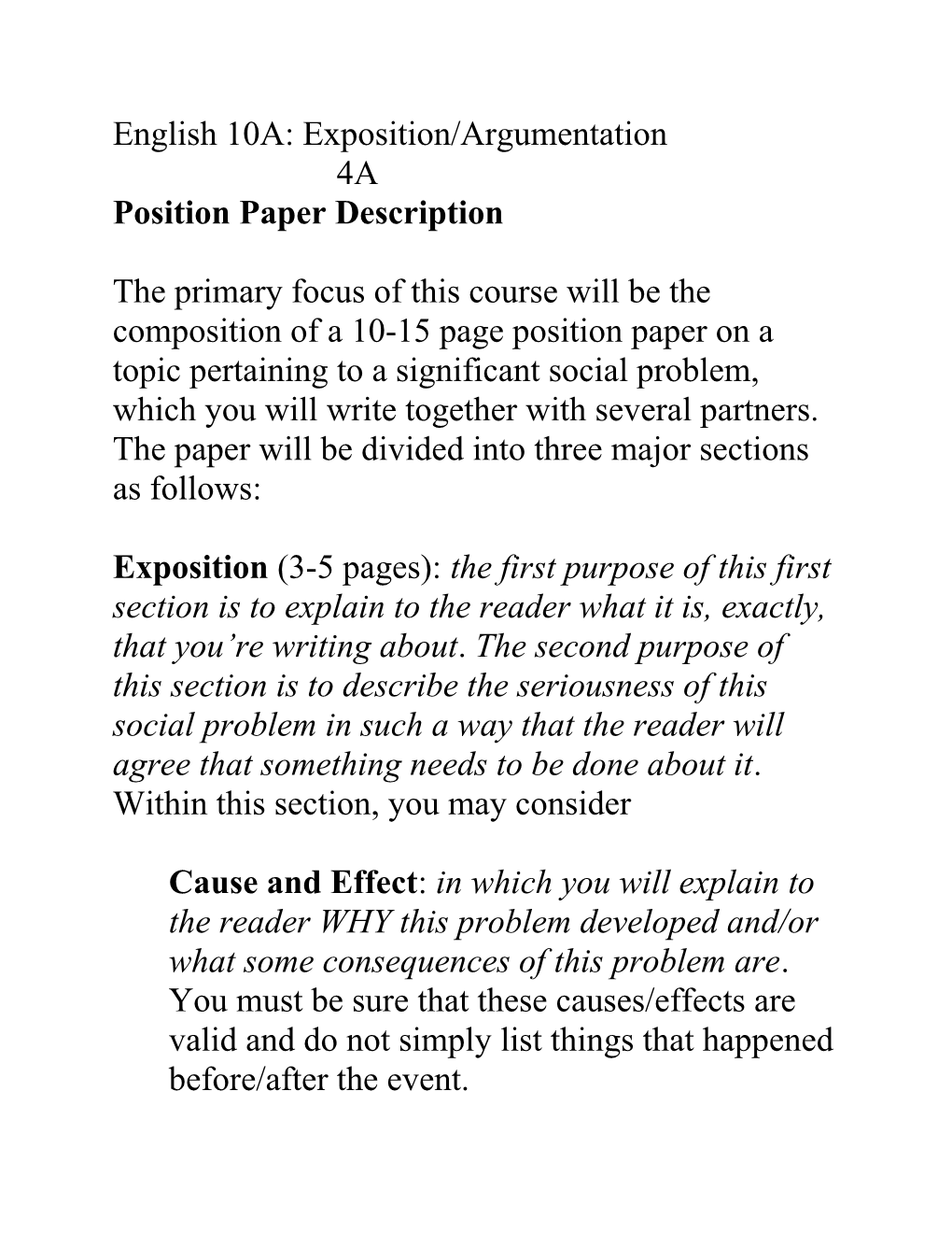 Position Paper Description