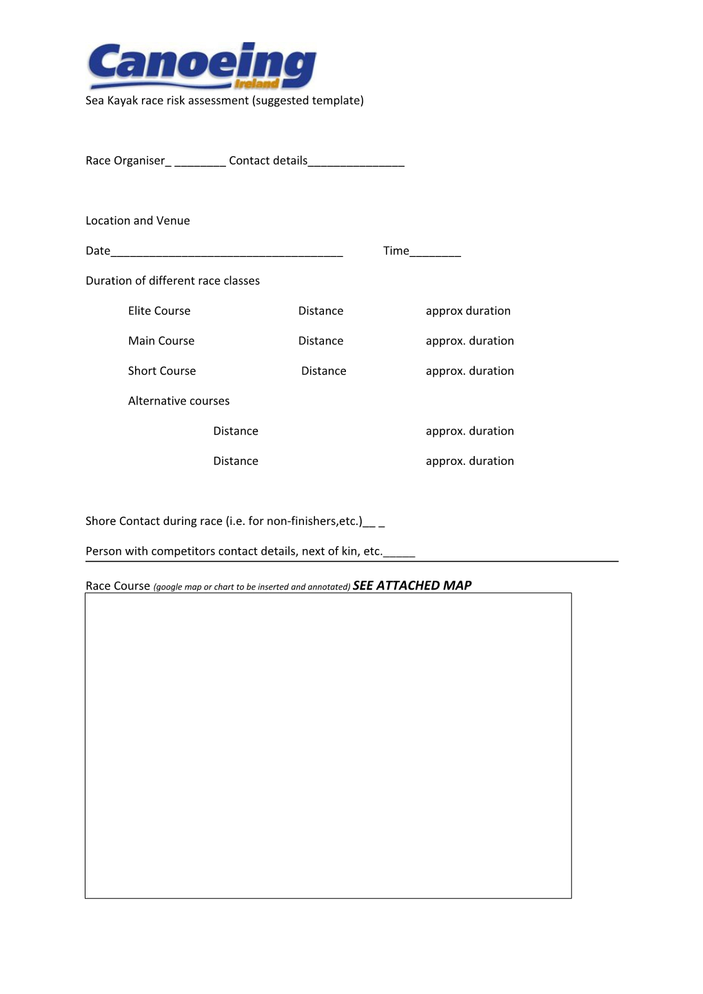 Sea Kayak Race Risk Assessment (Suggested Template)