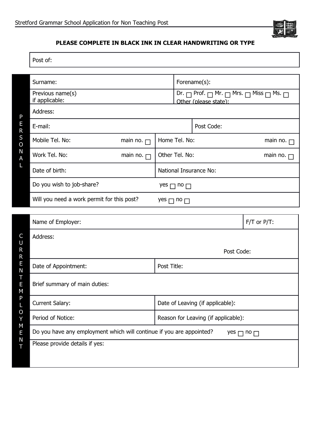 All Entries Should Be Typed Or Written in Black Ball Point Pen to Facilitate Photocopying