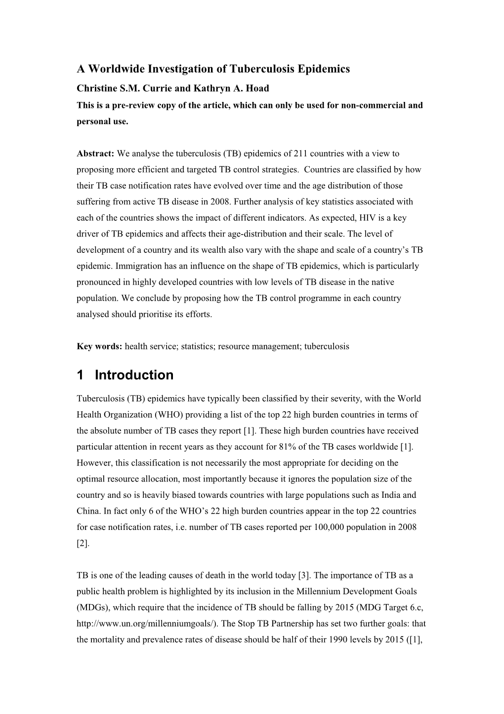 A Worldwide Investigation of Tuberculosis Epidemics